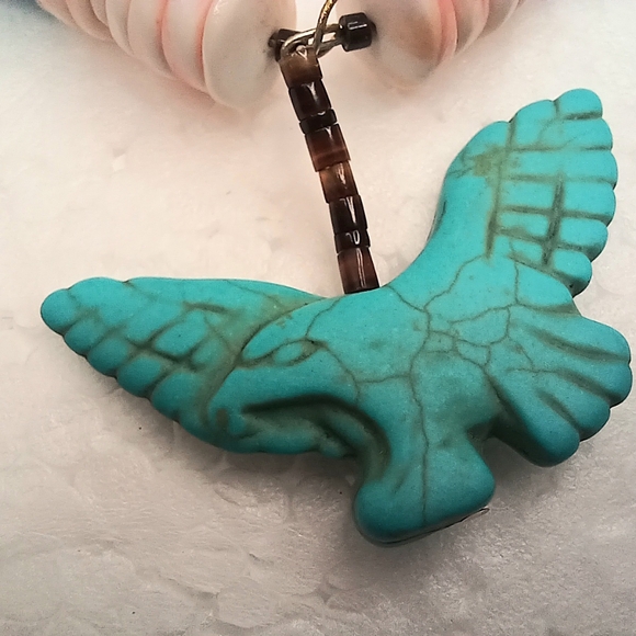 VTG Navajo Necklace Eagle Pendant Reconstituted Turquoise Graduated Discs 24" - Picture 6 of 17